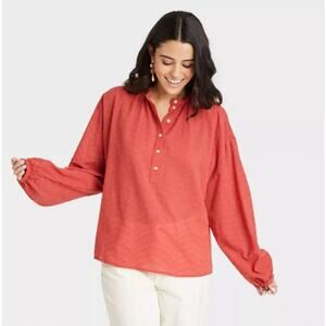 Universal Thread Women's Balloon Long Sleeve Popover Poet Blouse Size M Orange